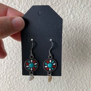 Chic Floral Turquoise and Red Earrings